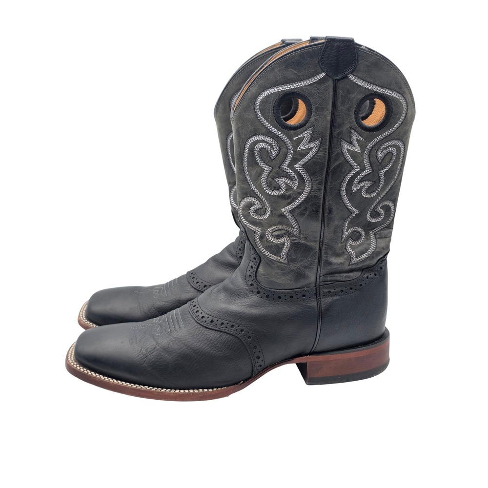 Cody James Western Boots Mens 13 D Black Square Toe Leather Embroidered BBSD
